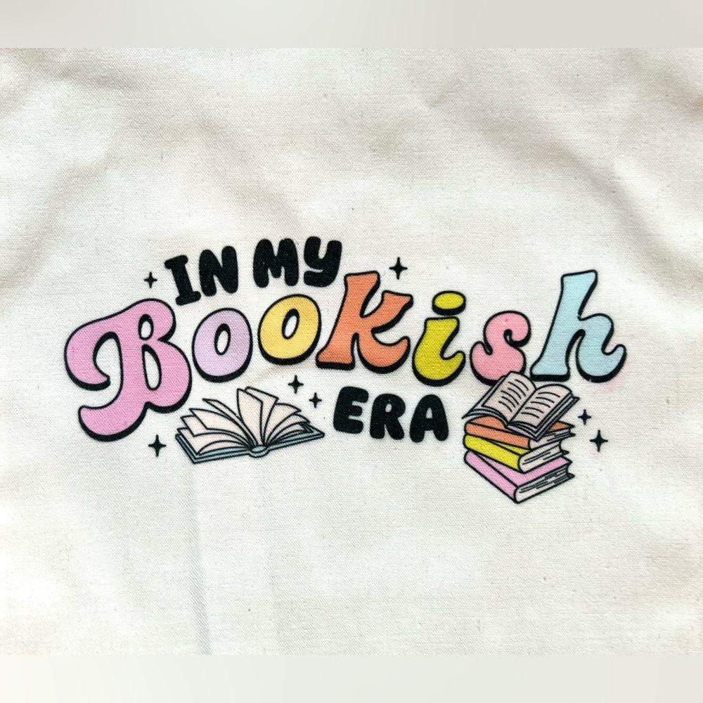 NWT "In My Bookish Era" White Cotton Tote with Colorful Graphic Print